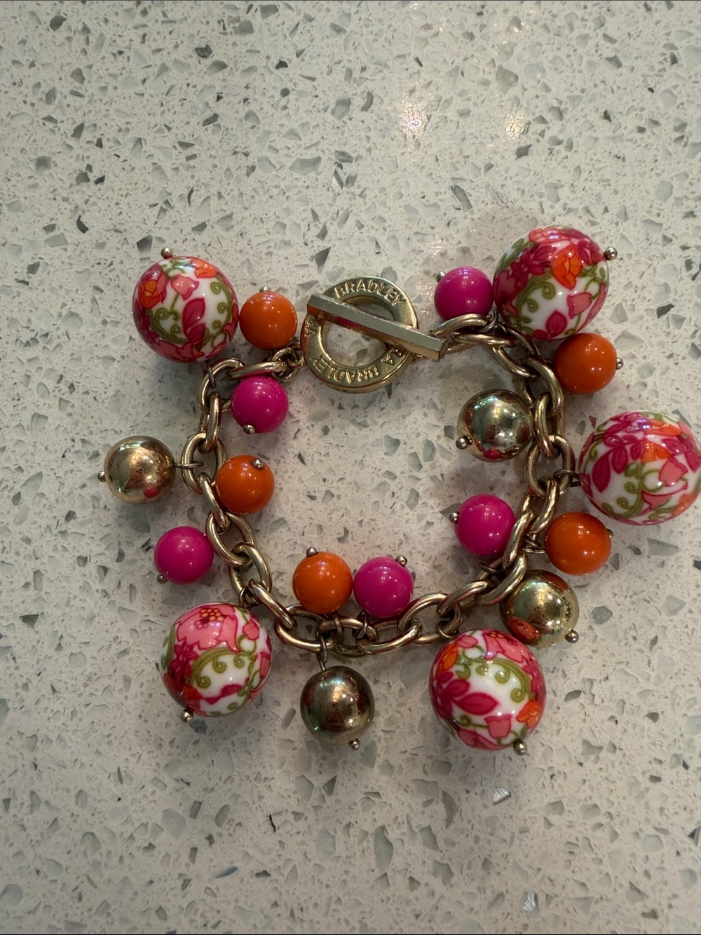 Vera Bradley Pink Floral & Orange Bead Charm Bracelet